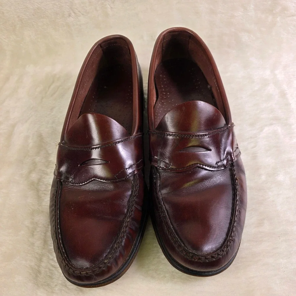 VTG Dexter Penny Loafers Oxblood Burgundy Leather Handsewn USA Mens 10.5D Good